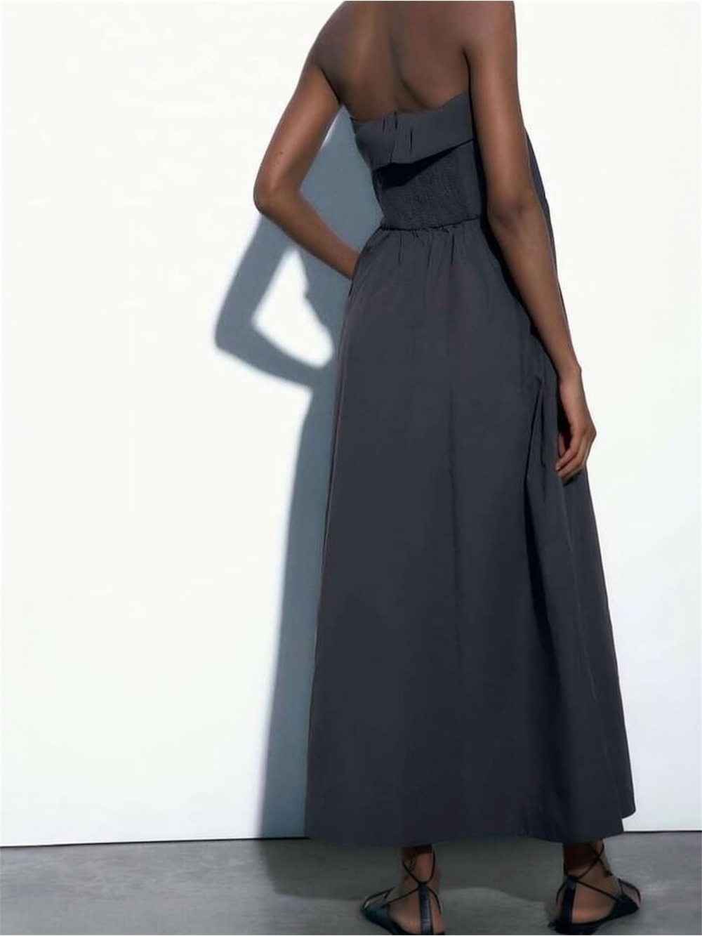 ZARA Chocolate Brown Strapless Maxi Dress XS Smocked Back Flowy Tube Dress